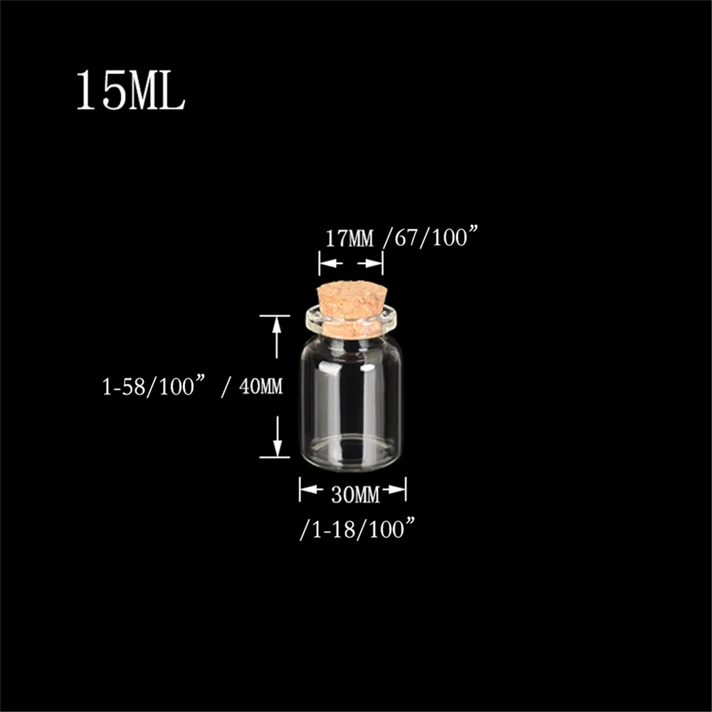 15ml 30*40*17mm Mini Transparency Glass Bottles With Cork Empty Jars Crafts Clear Bottles 50pcs/lot