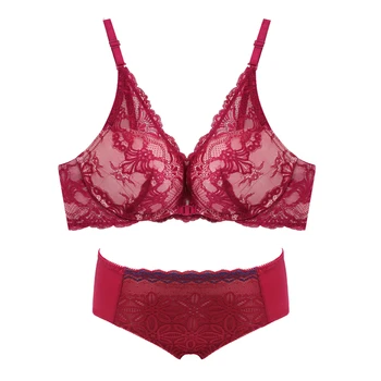 

Elovegirl Women Sexy Lingerie Embroidery Lace Underwear Sets High Quality Front Closure Bra Set 5/8 Sexy Cup Bra and Panty Set