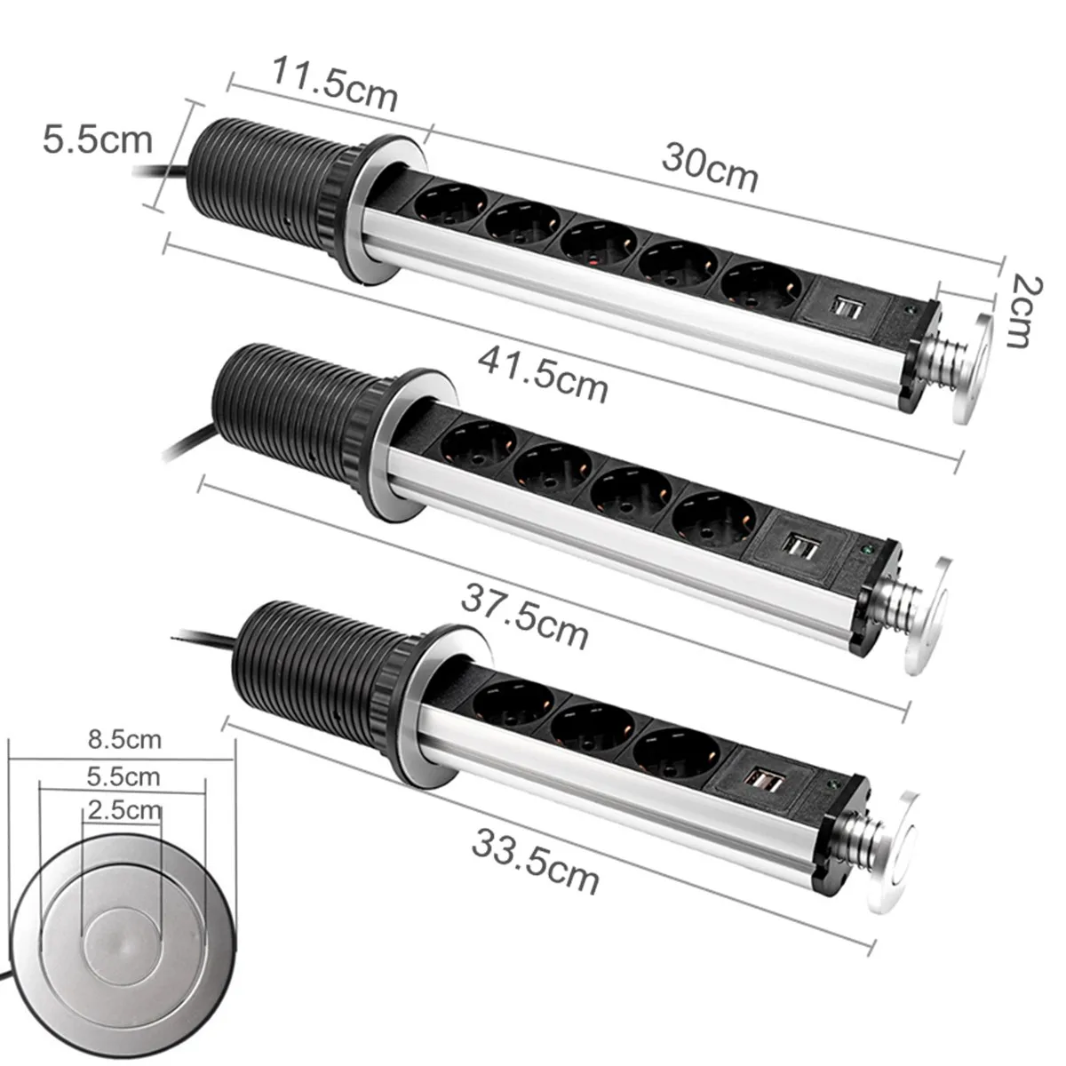 

Hot New 3/4/5 EU Plug Electrical Socket Retractable Tabletop Lifting Socket 2 USB Port Worktop Outlet Kitchen Table Electrical S