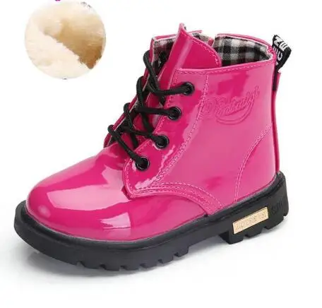 

Boys Rubber Boots New Autumn Winter PU Leather Waterproof Martin Boot Kids Snow Boot Brand Girls Children's Boot Fashion Sneaker