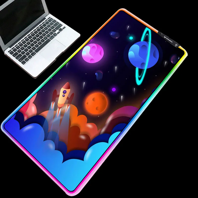 

XGZ Large size lighting mouse pad RGB colorful lighting happy planet pattern table pad high quality LED keyboard pad