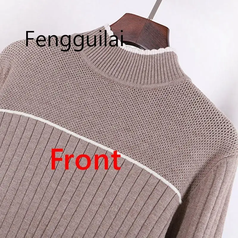 FENGGUILAI High Quality Thick Striped Women Sweater Color Block Ribbed Knitted Pullover jumper Autumn Winter Warm Female Sweater