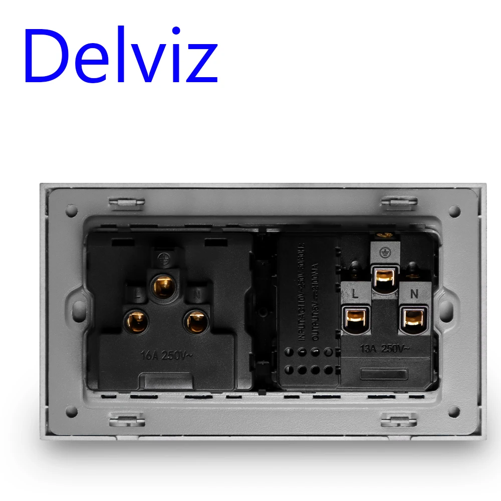 Delviz Type C Interface Socket, 18W 4A Smart Quick Charge, 146mm*86mm international Dual Socket, Wall Universal USB Power Outlet