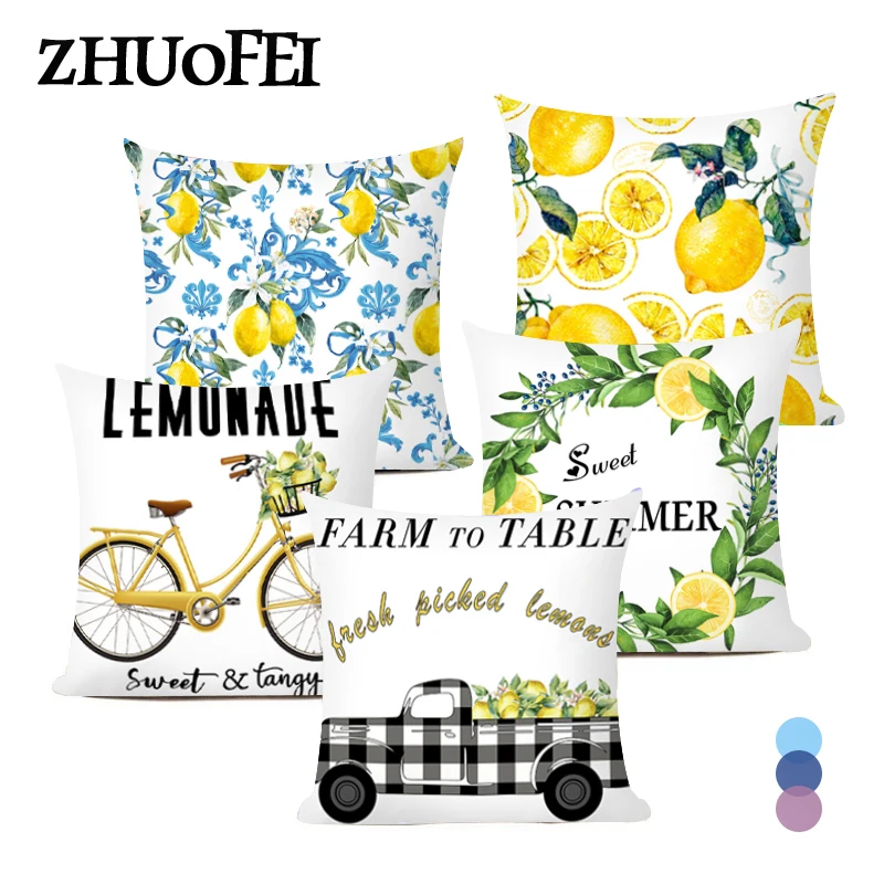 

Летняя декоративная наволочка в виде фруктов 2021, желтая наволочка для подушки, подушка из полиэстера с принтом лимонного грузовика, подушка, подушка