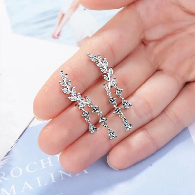 

Korean Style Fresh Crystal Wings Tassels 925 Sterling Silver Jewelry Long Section Temperament Water Drop Stud Earrings SE854