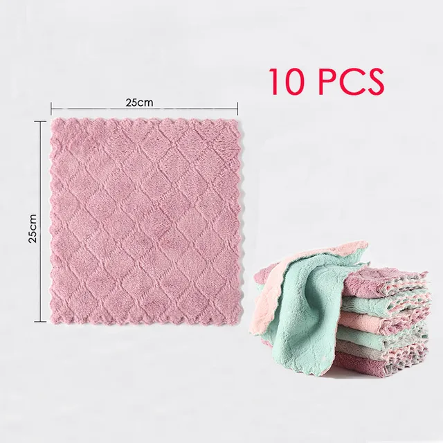10PCS Microfiber Kitchen Dish Cloth Super Absorbent High-Efficiency Tableware Towel Kitchen Tools Household Cleaning Cloths 10PCS 25x25cm
