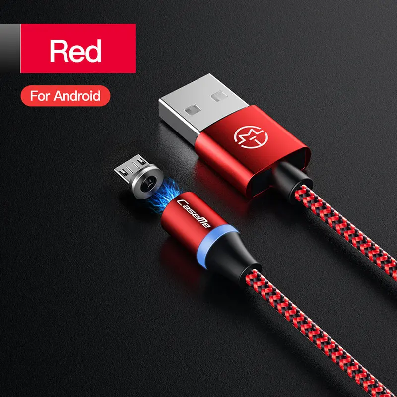 CaseMe светодиодный магнитный Micro USB кабель для iPhone для samsung Быстрая зарядка магнитное зарядное устройство USB type C кабель для мобильного телефона - Цвет: Red Micro USB