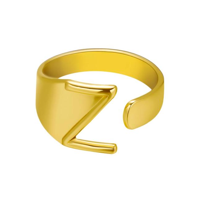 Wide Hollow A-Z Letter 3Colors Metal Adjustable Opening Ring Initials Name Alphabet Female Party Fashion Jewelry