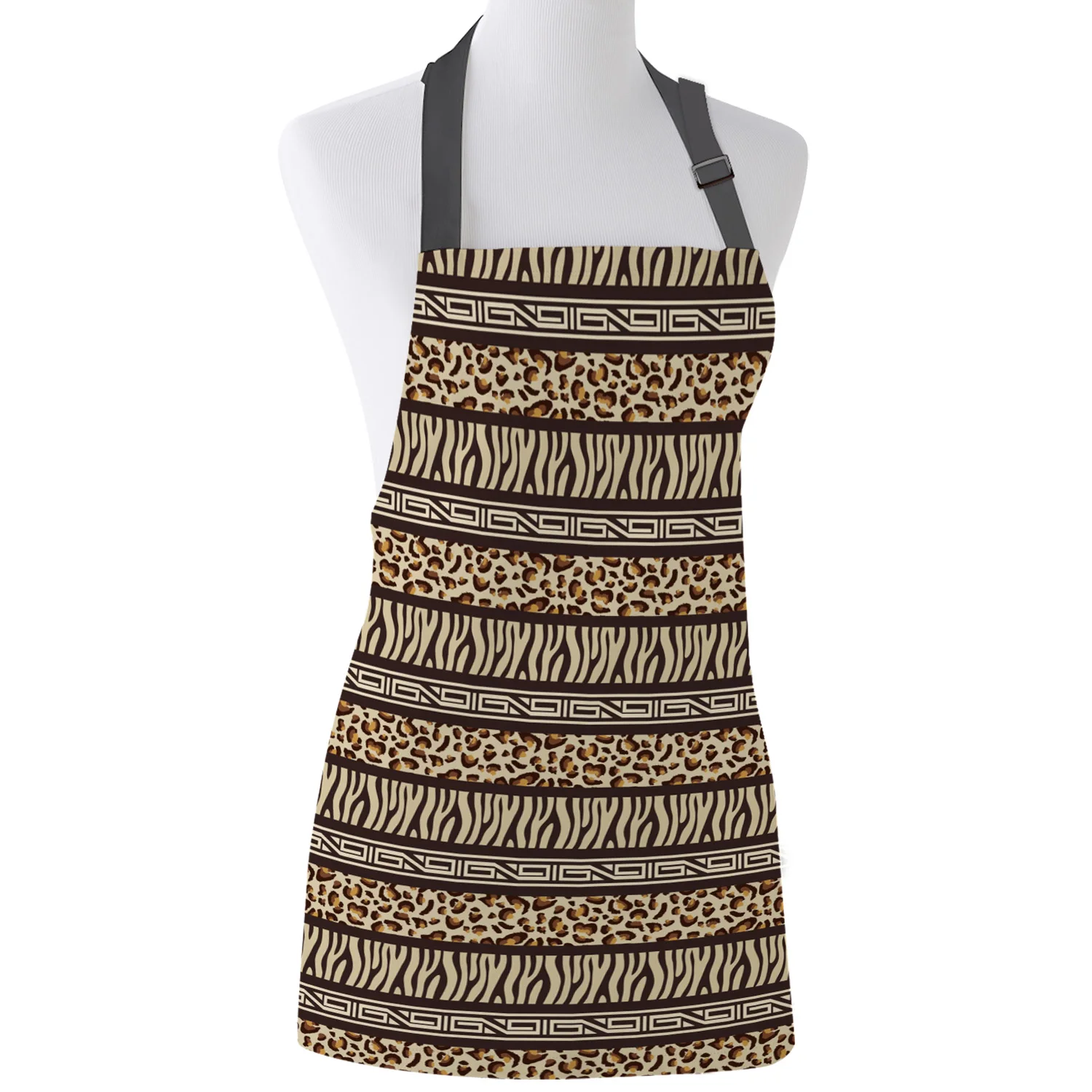 Kitchen Apron Animal Skin Patchwork Leopard Color Adjustable Bib Canvas Aprons For Women Cooking