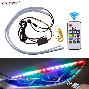 

EURS 2x Ultrafine DRL 30 45 60cm Flexible Car LED Daytime Running Lights RGB remote control Turning Signal light For Headlight