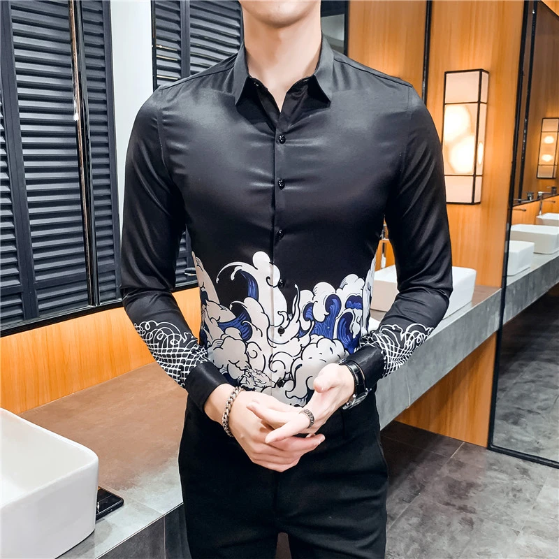 Уличная Весенняя Мужская Клубная вечерние Одежда Женская сорочка Homme Camisa Masculina