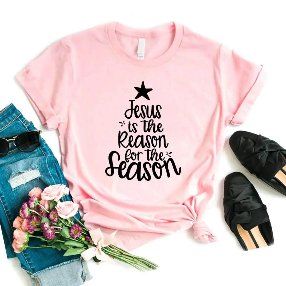 Jesus is the reason/сезон Рождество женская футболка хлопок Повседневная забавная футболка подарок леди Yong Девушка Топ тройник 6 цветов A-1069 - Цвет: Розовый