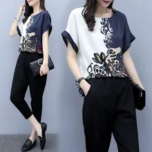 New Fashion Summer Women Set Elegant Office Ladies 2 Two Piece Sets Short Sleeve Printed Blouse Shirt Tops And Pencil Pants Suit New Fashion Summer Women Set Elegant Office Ladies 2 Two Piece Sets Short Sleeve Printed Blouse Shirt Tops And Pencil Pants Suit