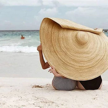 

Woman Large Sun Hat Beach Protection Foldable Straw Cap Cover Oversized Collapsible Sunshade Beach Hat