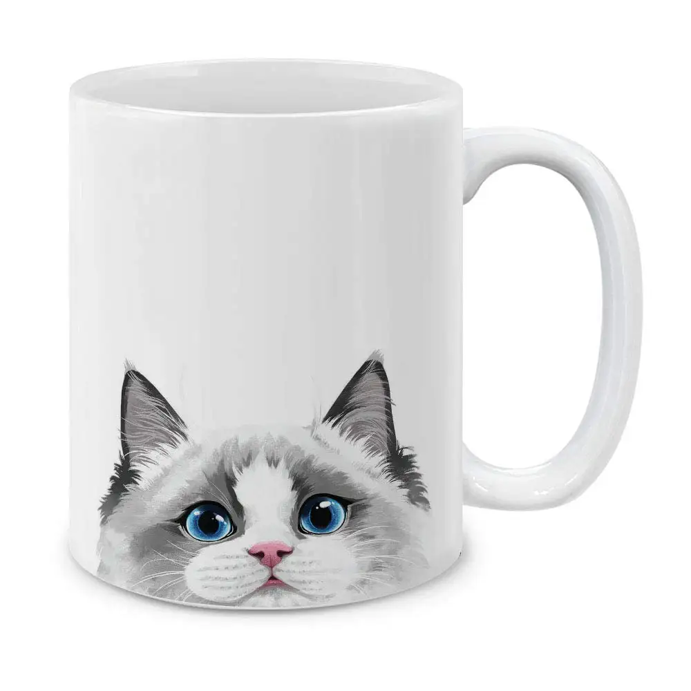 A Серебряная точка Ragdoll кошка белая керамическая кофейная кружка, кружка для чая, 11 унций - Цвет: A