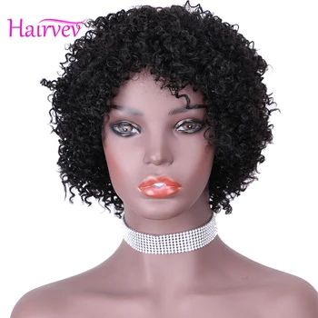 

Hairvev Kinky Curly Wigs Human Hair Wigs Peruvian Short Curly Human Hair Wigs Cut Wig Human Hair Wig With Bangs Machine Made Cur