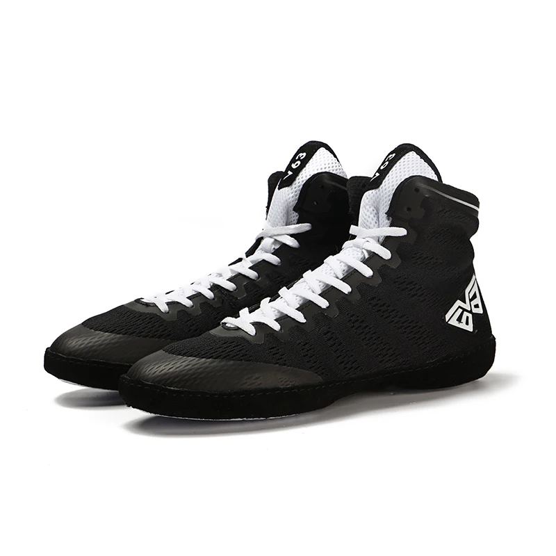 Мужские боксерские ботинки супер легкие дышащие борцовские ботинки мужские черные белые кроссовки для бокса спортивные кроссовки - Цвет: Black