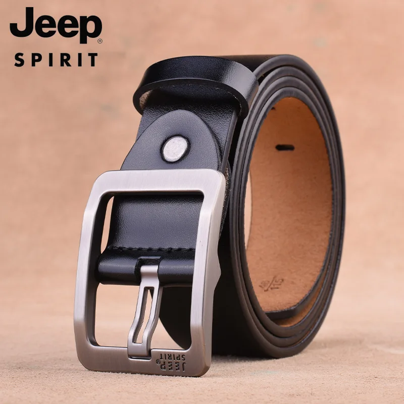 JEEP SPIRIT мужской ремень из натуральной кожи, двухслойный мужской ремень из коровьей кожи, деловой Повседневный ремень из натуральной кожи для мужчин 110 см-130 см