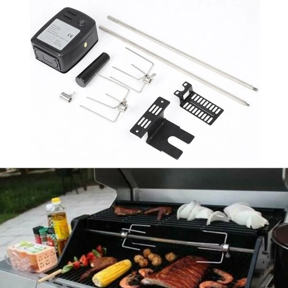 

Universal Grill Rotisserie Kit Complete BBQ Kit with Spit Rod Meat Fork Electric Motor LXY9