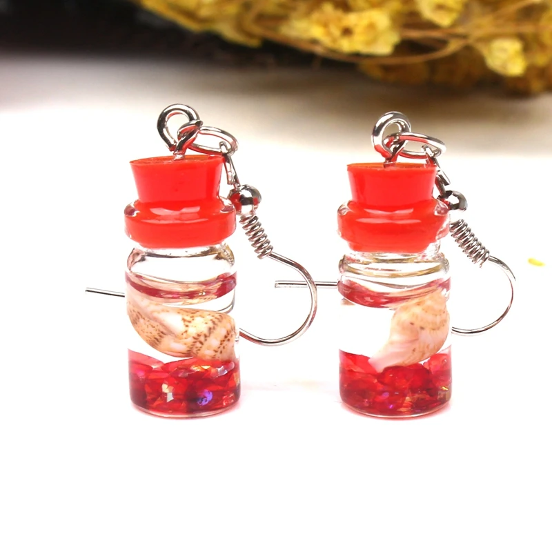 Korean Statement Earrings Transparent Glass Bottle Conch Colored Crystal Dangle Drop For Women Earings Fashion Jewelry | Украшения и