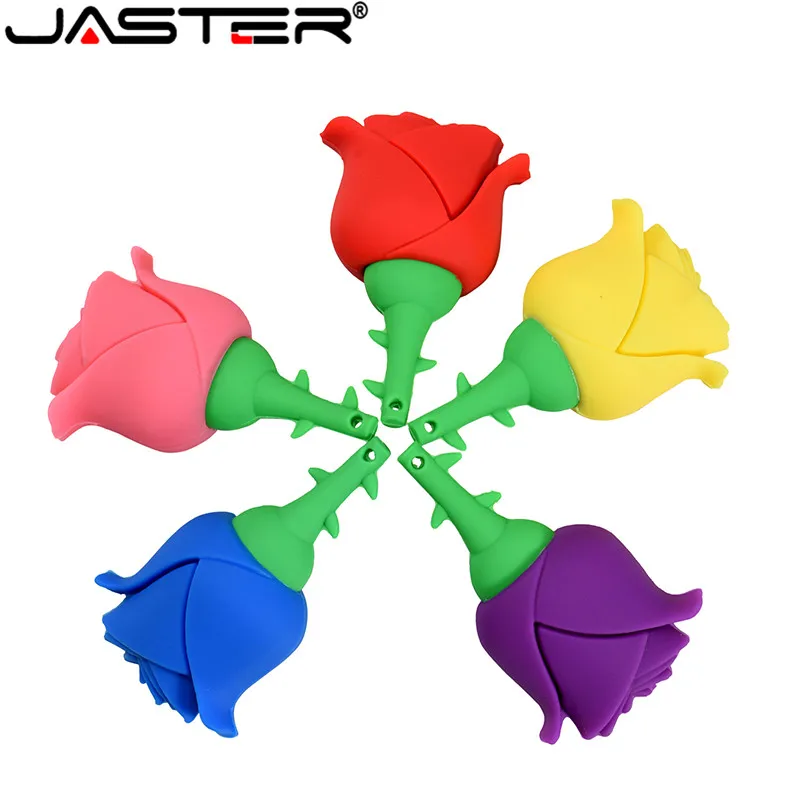 JASTER Rose USB Flash Drive 64GB 4GB 8GB 16GB USB 2.0 Flash Memory Disk Silicone Pendrive Cartoon USB Stick Card Key Pen Drive