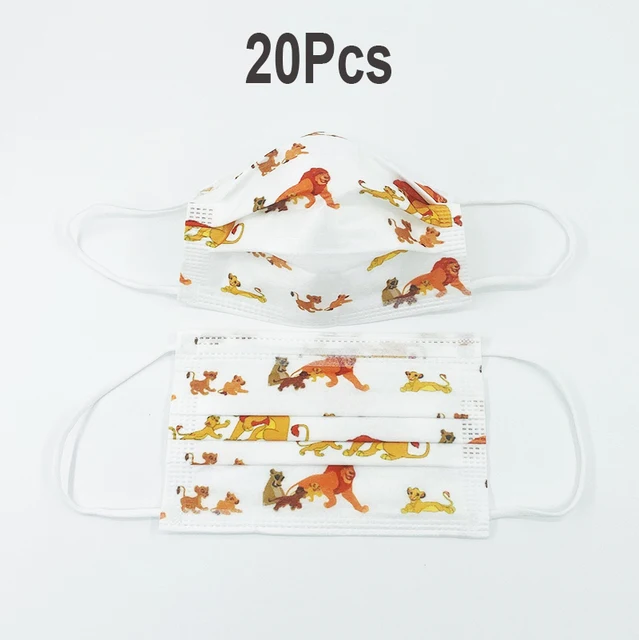 20/50Pcs Children's Disposable Face Shield Masks Disney Anime Lion King Kids Cartoon Masque 3 Lay fabric Mascara Kids 20 Pattern E