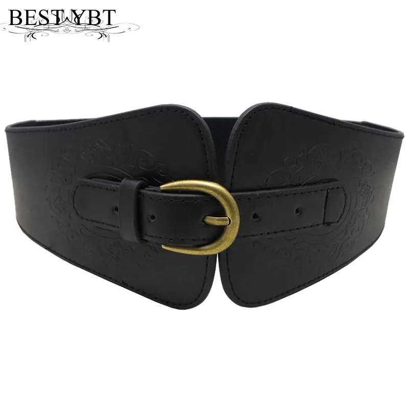 

Best YBT Women Imitation Leather Belt Alloy Pink Buckle Belt Retro Individuality Wide Fashion Waist Decoration New Arrival Women