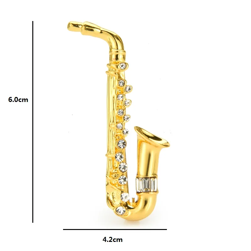 2-color Saxophone Brooch Rhinestone for Music Lover