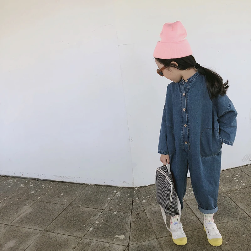 Children Overalls Autumn Unisex Children Denim Jumpsuits Korean Style Chic Baby Boys Girls Overalls Soft Loose Trousers Kids Clothes children overalls