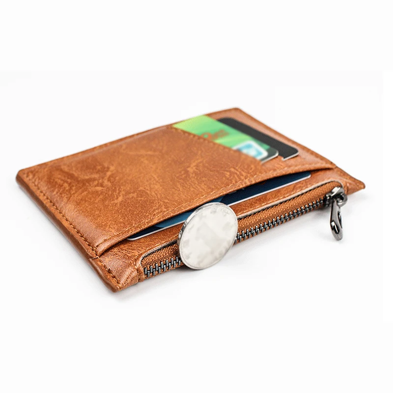 Ultra Thin Zipper Wallet Men's Small Wallet Business PU Leather Wallets Card Case Solid Color Card Coin Purse Credit Bank Holder