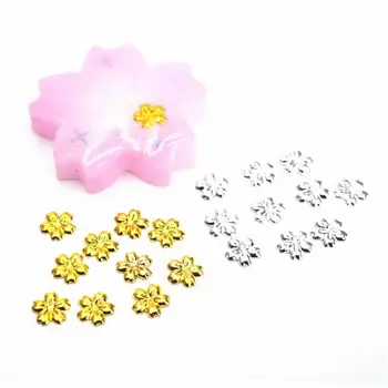 

100pcs Mini Golden Sakura Rivet Resin Fillings DIY UV Resin Jewelry Charms Decor Metal 3D Silver Flowers Stuff