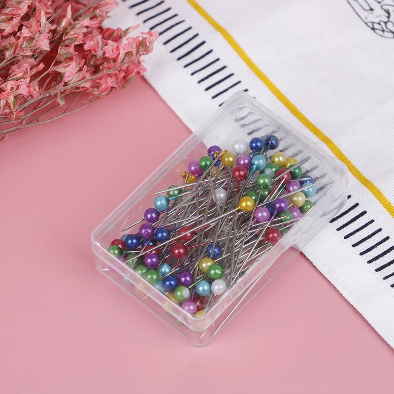 as pic 100pcs/box 38mm Round Pearl Head Dressmaking Pins Weddings Corsage Florists Sewing Pin Mixed Color Accessories - Цвет: as pic