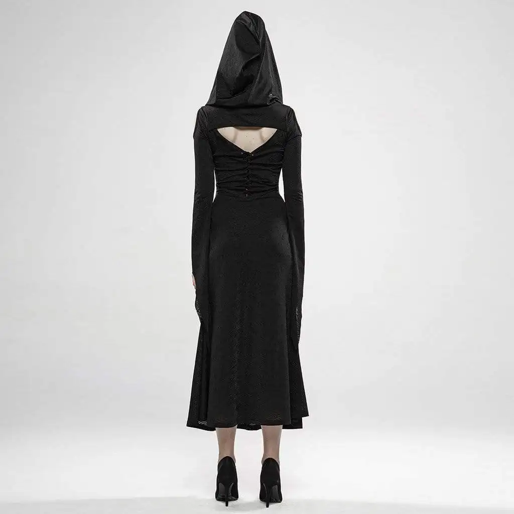 Панк Rave women's Goth Witch вырез с расклешенными рукавами Платья С Капюшоном WQ-446LQF