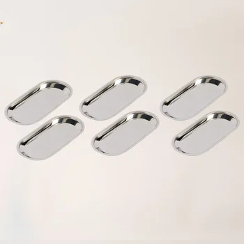 

6 Pcs Stainless Steel Snack Dish Dessert Candy Drinks Trays Towel Storage Plate for Banquet Party Restaurant - Size S(Silver)