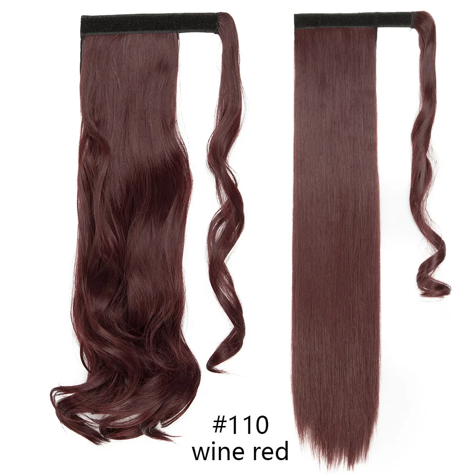 wine red SNOILITE 1" 23" длинные волнистые волосы на заколках в хвосте накладные волосы конский хвост шиньон с заколками синтетические волосы конский хвост наращивание волос - Цвет: wine red