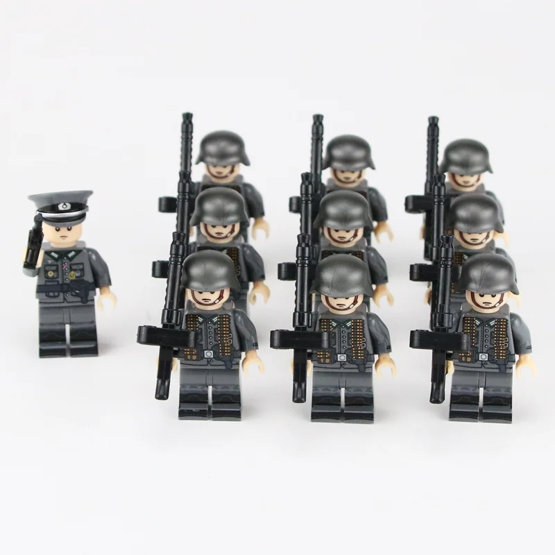

WW2 Military German Army Soldier Figures Building Blocks WW2 German Army Machine gun platoon MG34 guns Weapon Helmet Bricks Toys