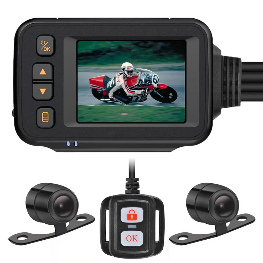 2.0inch Motorcycle Dash Cam Camera Dual-Lens Driving Recorder Waterproof Replay Loop Record Front&amprear Dual Lenses Moto |