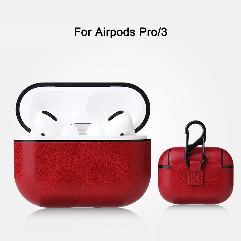 Роскошный кожаный чехол для Apple Airpods Pro, противоударный чехол для Air pods 3 Pro, защитный чехол на крючок для Airpods Pro 3 2 1, чехол - Color: Red airpods 3