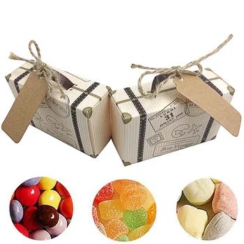 

100 pcs Creative Mini Suitcase Candy Box Candy Packaging Carton Wedding Gift Box Event Party Supplies Wedding favors with Card