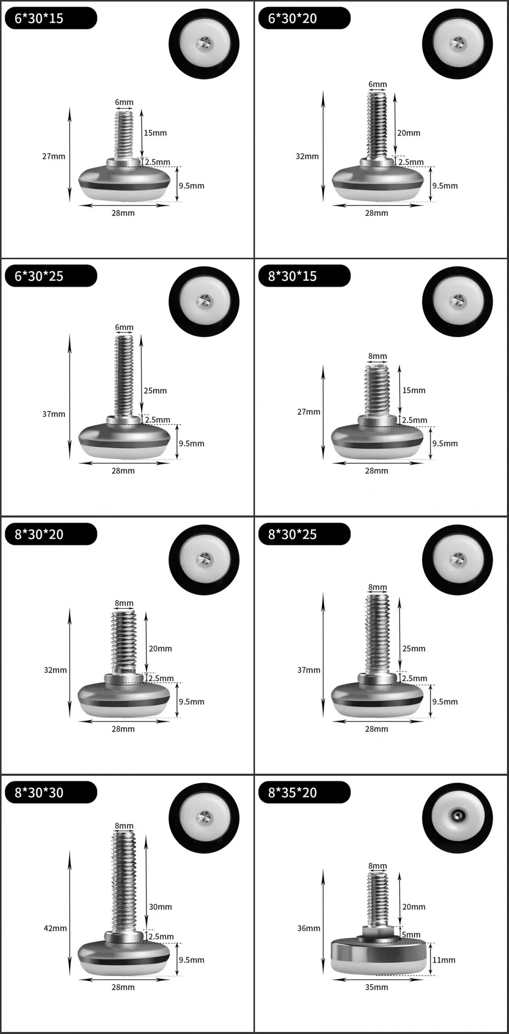 2/4/8Pcs Metal Furniture Legs Anti-slip Base Coffee Table Cabinet Leg Pad M6 M8 M10 Adjustable Leveling Feet Leveler 15mm-40mm