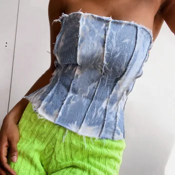 

Strapless Shirt Tube Tops Clothes Women Wrap Bandeau Top Corset Crop Top Tie Dye Bandage Hollow Out Off Shoulder Streetwear