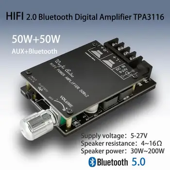 

HIFI Wireless Bluetooth 5.0 TPA3116 Digital Power Audio Amplifier board TPA3116D2 50WX2 Stereo AMP Amplificador Home Theater