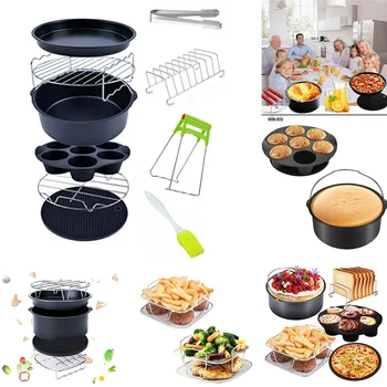 

10Pcs/Set Air Fryer Accessories 6/7/8 Inch Fit For Airfryer Baking Basket Pizza Plate Grill Pot Kitchen Cooking Tool 5.2-6.8QT