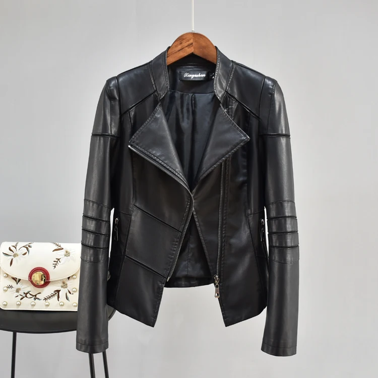 Дизайнерская черная кожаная куртка для женщин в стиле панк, байкерская куртка из искусственной кожи, Jaquetas Couro Casaco Chaqueta Cuerina Mujer