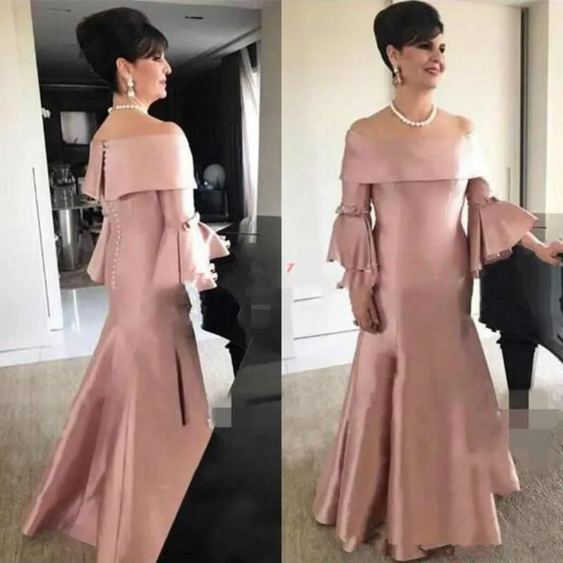 Noble Satin Bateau Neck Poet Plus Size Mother Formal Wear Dusty Pink Evening Party Wedding Guest Dress Mother Of The Bride Dress