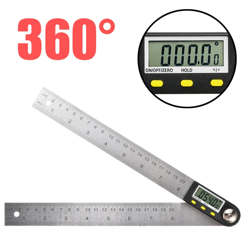  200mm Digital Protractor Angle Finder 360 Degree Adjustable Protractor Stainless Steel Angle Ruler 