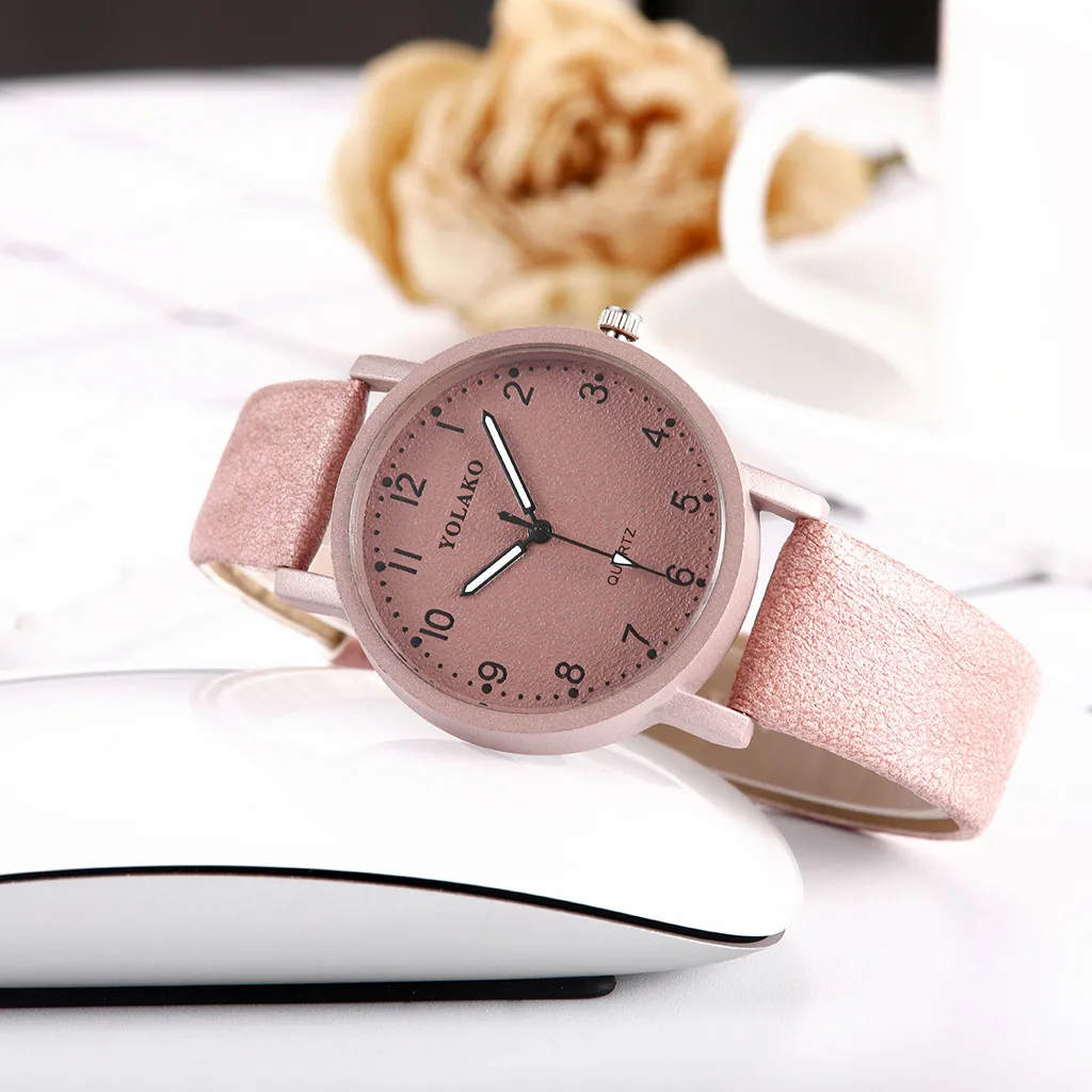Модные Женские Романтические наручные часы с розовым циферблатом и кожаным ремешком, дизайнерские женские часы высокого качества, простые нарядные часы Gfit Montre Femme@ 50
