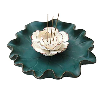 

Incense Stick Holder, Ceramic Incense Burner - Retro Lotus Flower Incense Holder 7.3 Inches Wide to Catch More Ashes