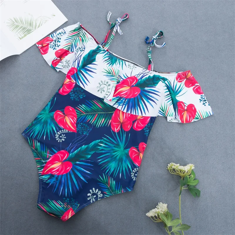 2020 New Sexy Off Shoulder Monokini Women Floral Print Swimsuit Ruffled Bathing Suit S-L Girl Backless Beachwear One Piece Suit