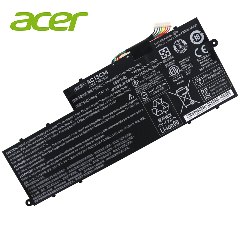 AC13C34 ноутбук Батарея для acer Aspire V5-122P V5-132 E3-111 E3-112 ES1-111M MS237 KT.00303.005 11,4 V 2640 мА-ч/30WH